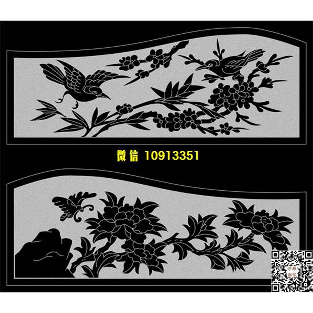 精雕图34牡丹花鸟精雕图线雕图线条图单线铣底图_电脑雕刻plt文泰矢量图精雕图浮雕图